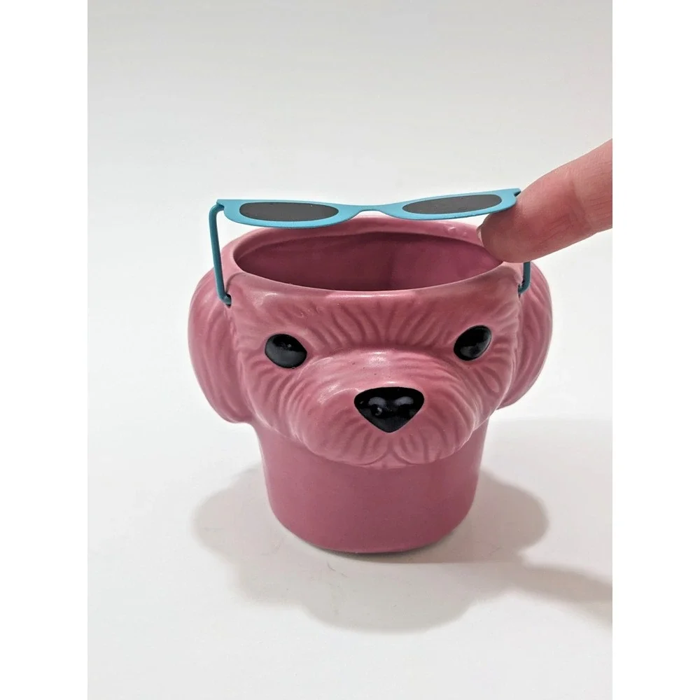 Trader Joes Dog of Days Summer Pink Dog Head Ceramic Planter Pot Sunglasses 3